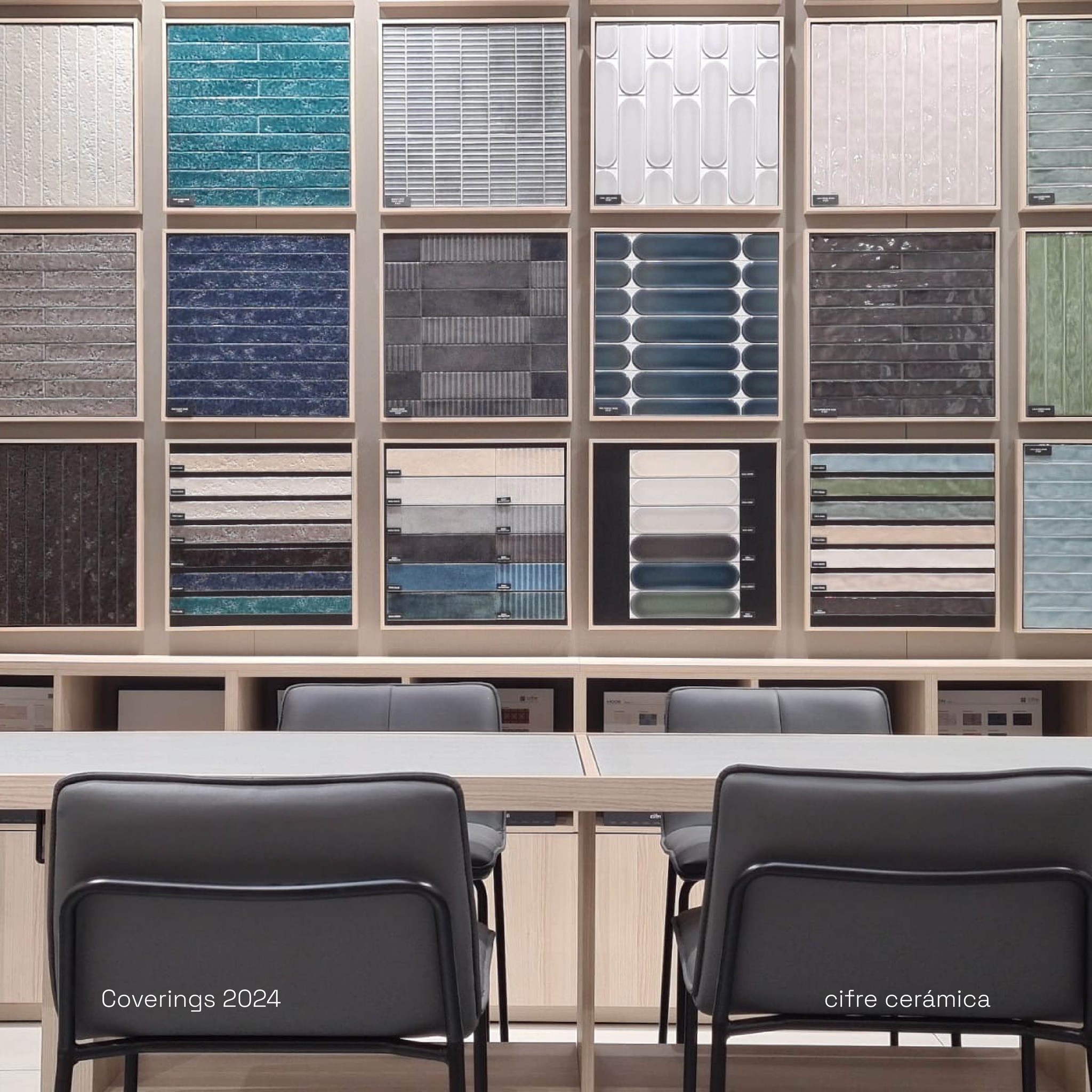 stand de Cifre Cerámica en Coverings 2024 con expositor de azulejos de pequeño formato