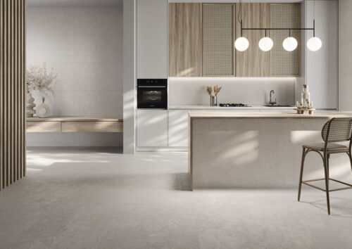 Revestimiento imitación mármol para cocina abierta