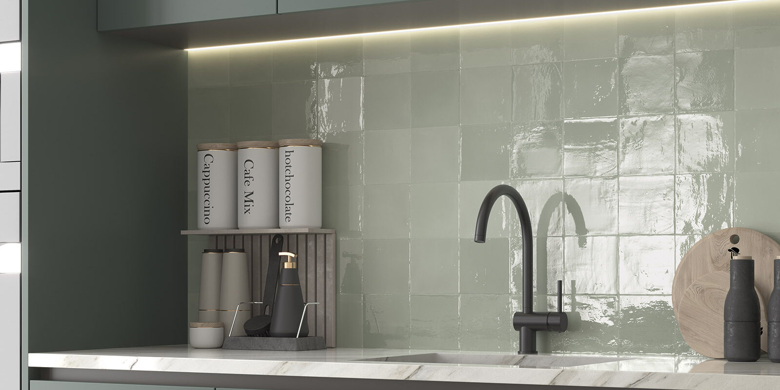 Salpicadero de cocina con azulejos porcelánicos de pequeño formato