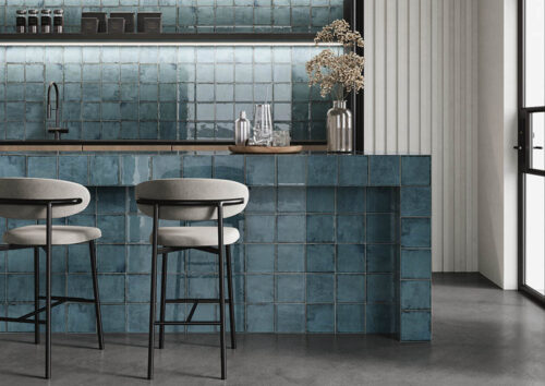 Azulejos azules para salpicadero de cocina